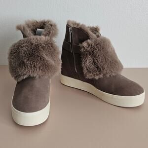 EUC J/Slides Wells Brown Fold Over Faux Fur Suede Leather Winter Boots 9
